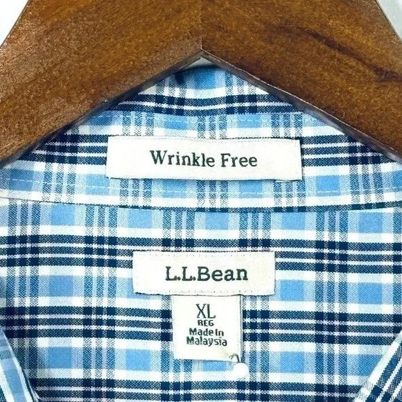 LL Bean, Wrinkle Free Plaid, Long Sleeve Baby Blue/White Plaid, Men's‎ XL - Picture 2 of 7